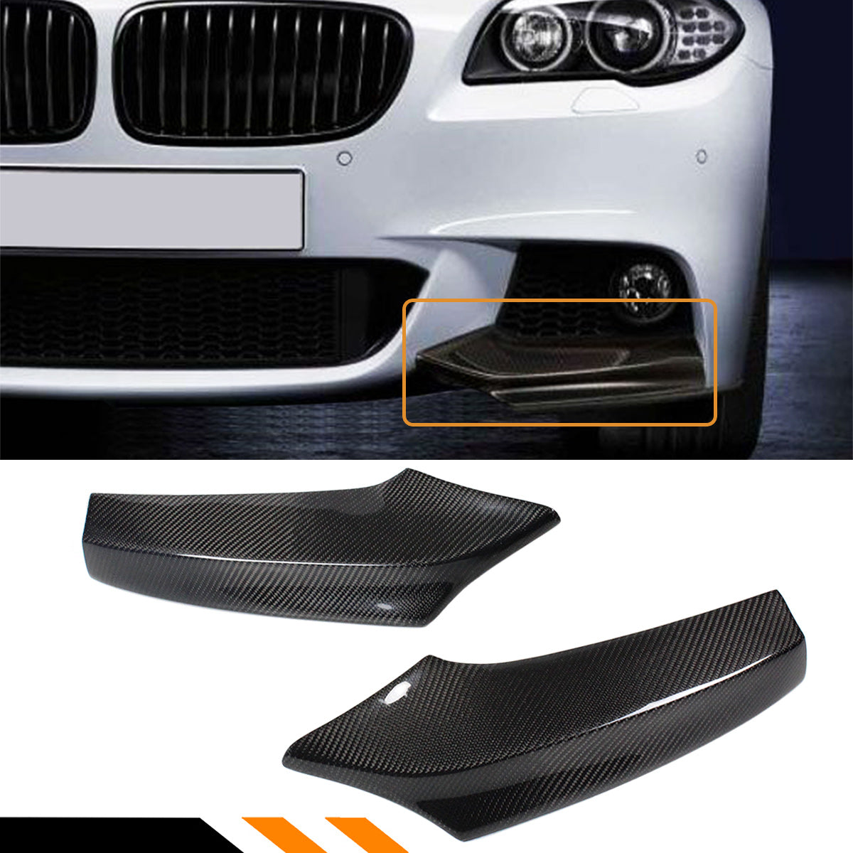 F10 5 Series BMW Front Bumper Canard Carbon Fiber 2011-2016