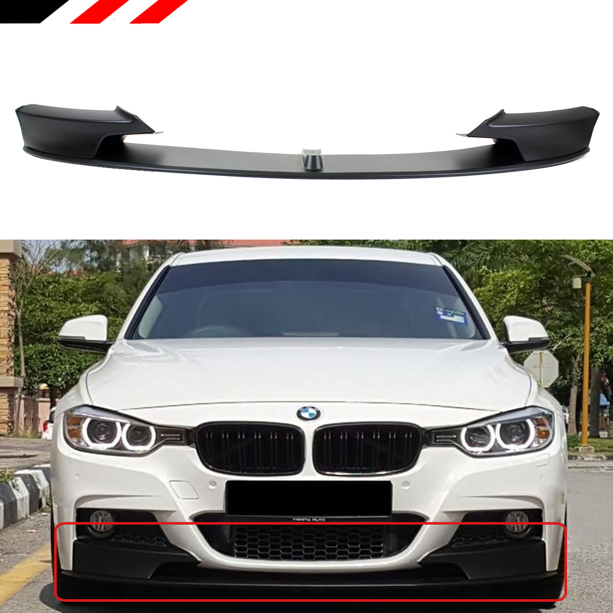BMW F30 3 Series BMW M Sport Style Satin Black Front Lip (2012-2018)