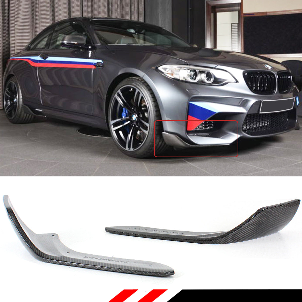 F87 M2 BMW Front Bumper Canards Carbon Fiber 2016-2018