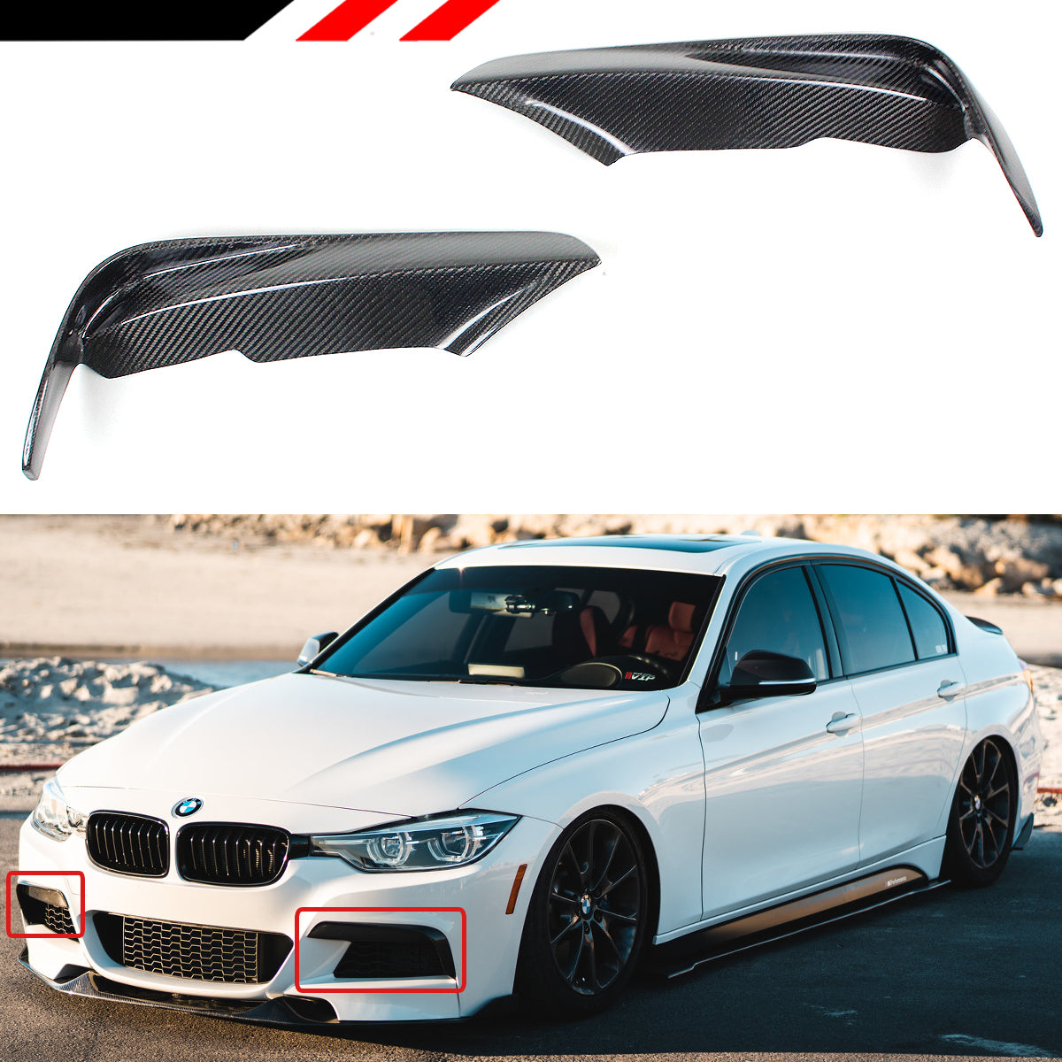 BMW F30 3 Series M Sport Carbon Fiber Front Bumper Canards (2012-2018)