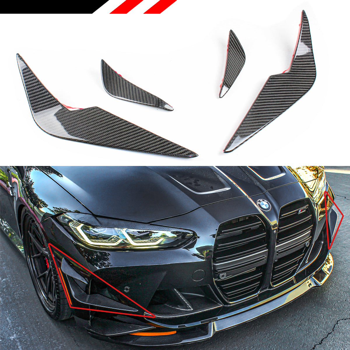 G80 M3 and G82 G83 M4 BMW Carbon Fiber Front Bumper Canards 2021-2024