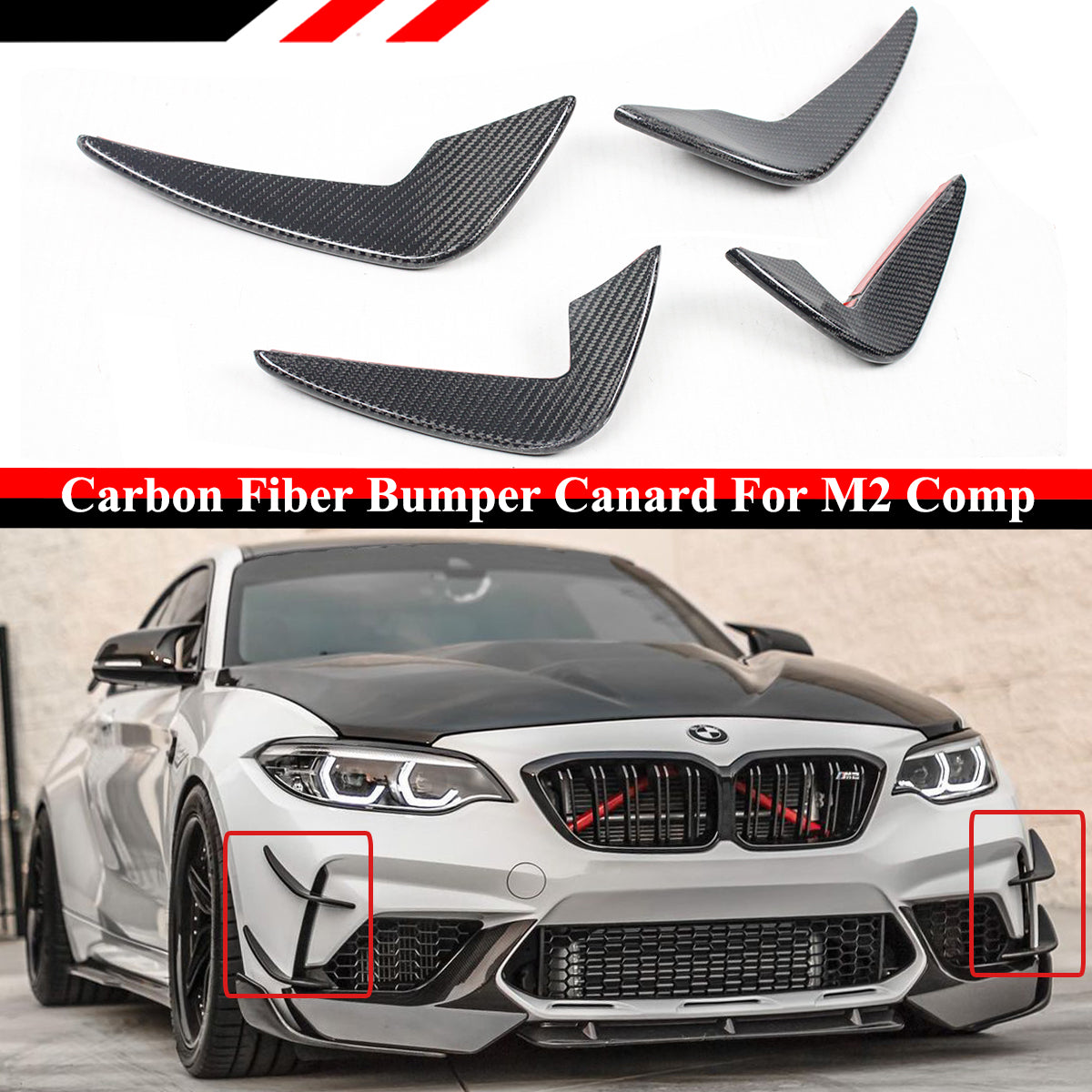 F87 M2 BMW Competition Carbon Fiber Front Bumper Canards (2019- 2021)