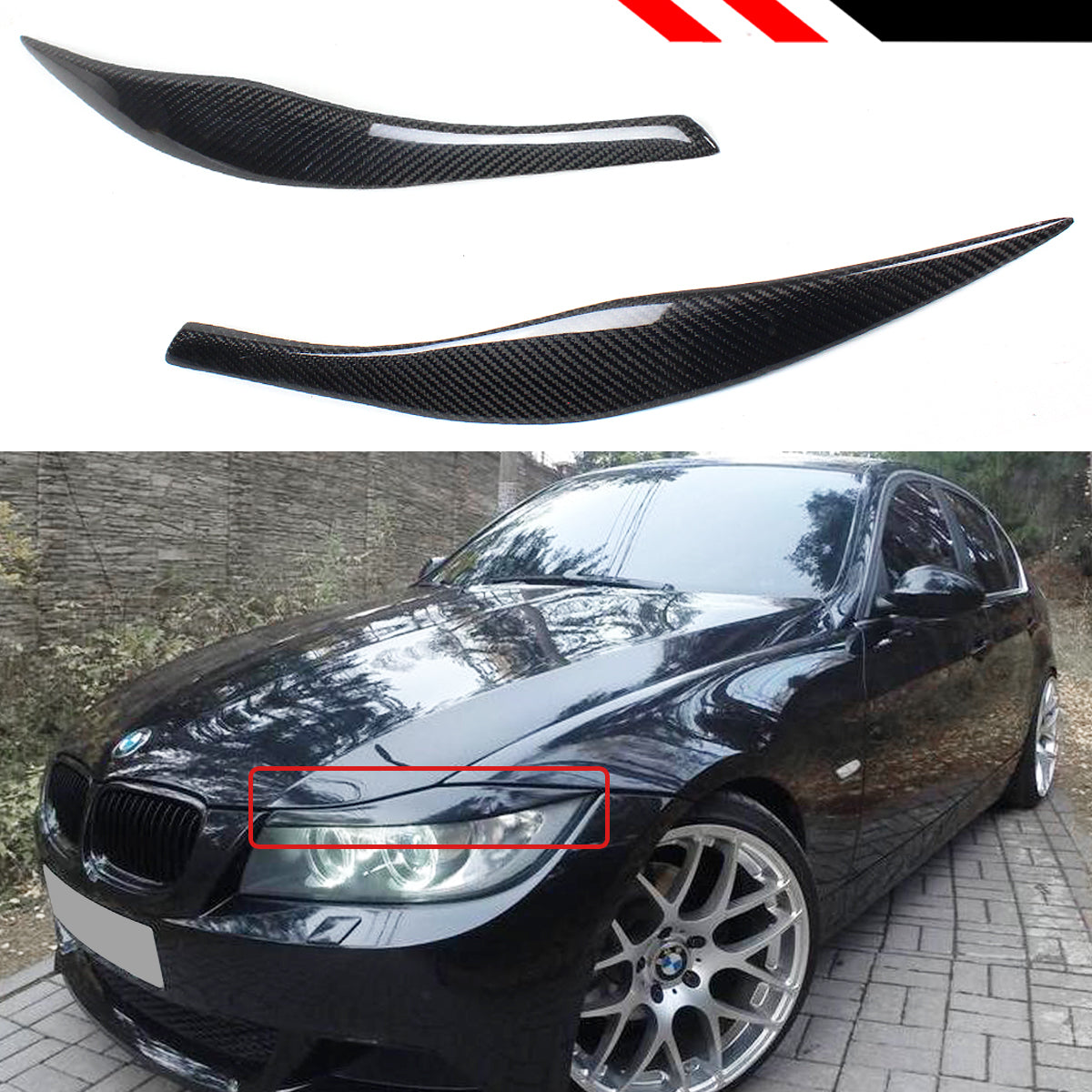 E90 E91 3 Series BMW Headlight Carbon Fiber Eyebrows (2006-2012)