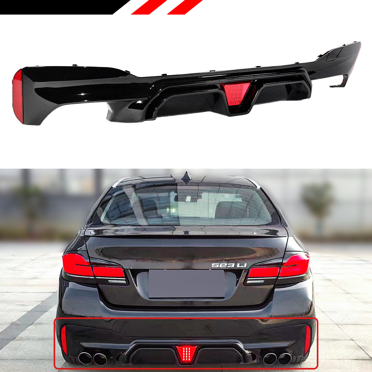 G30/G31/G38 5 Series BMW M Sport Bumper Diffuser Glossy Black (2017-2022)