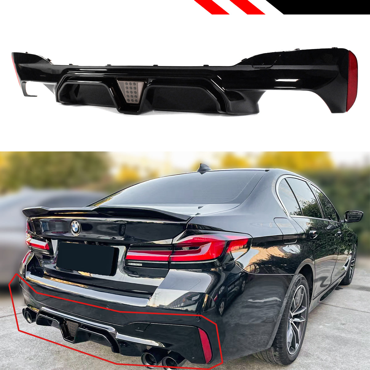 G30/G31/G38 5 Series BMW M Sport Bumper Diffuser Glossy Black 2017-2022