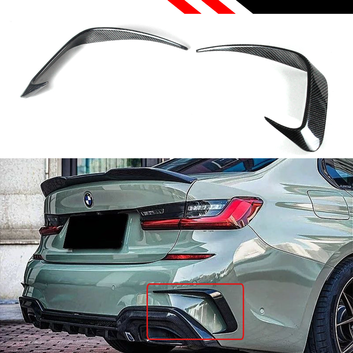 G20 3 Series BMW All Models Carbon Fiber Rear Bumper Trims 2019-2022