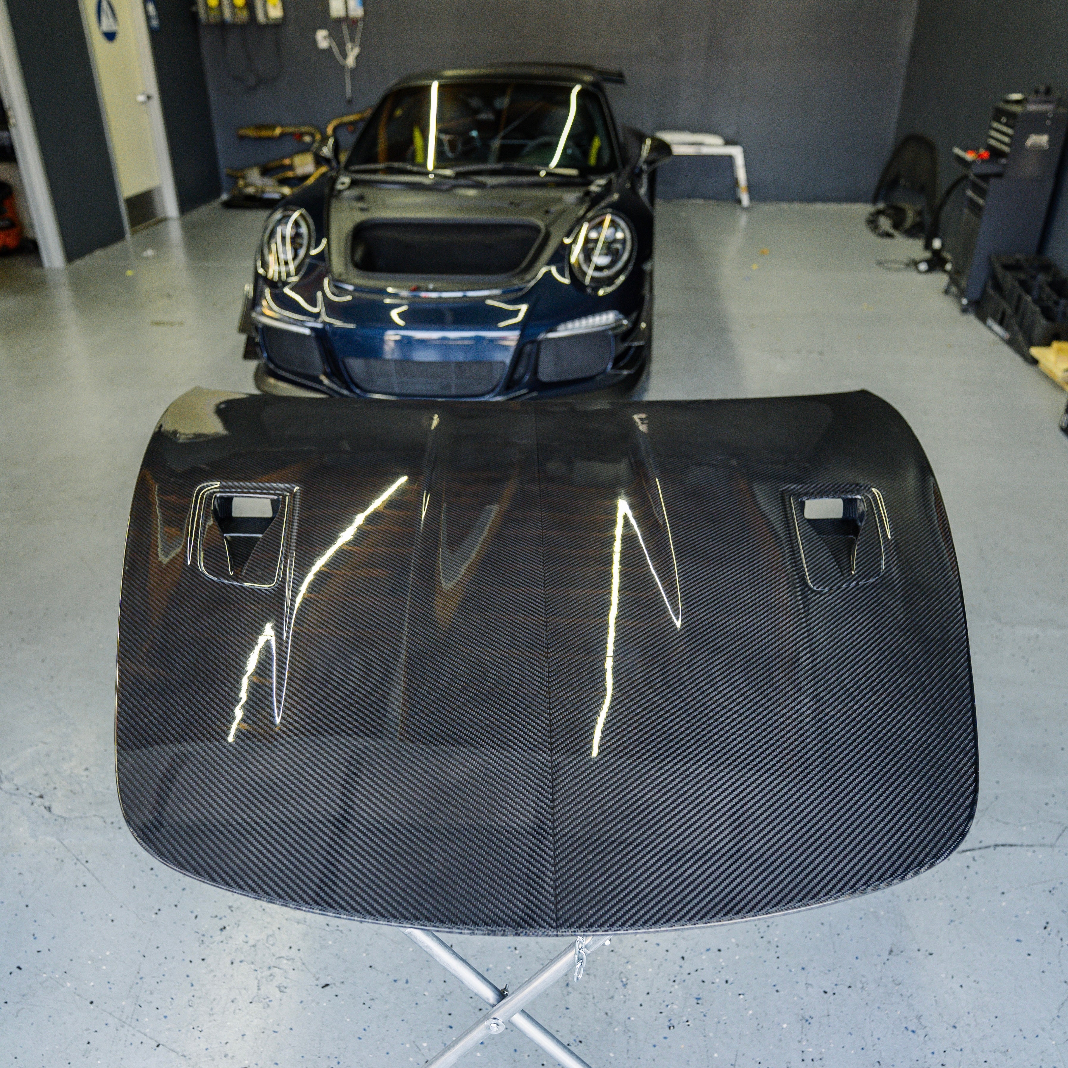991 Porsche GT3RS Style Double Sided Carbon Fiber Vented Hood (2012 - 2019)